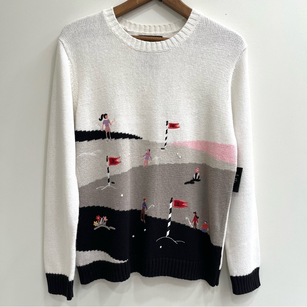 Vintage Deadstock embroidered golf scene crewneck sweater fun quirky preppy M